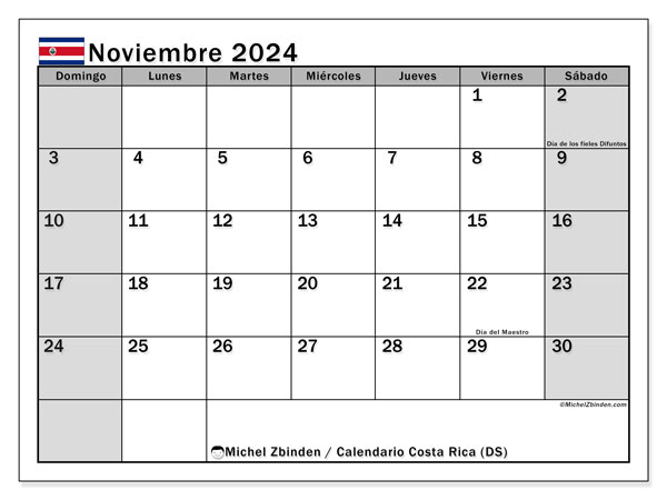 Kalender November 2024, Costa Rica (ES). Kalender zum Ausdrucken kostenlos.