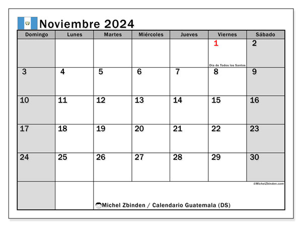 Kalender November 2024, Guatemala (ES). Kalender zum Ausdrucken kostenlos.