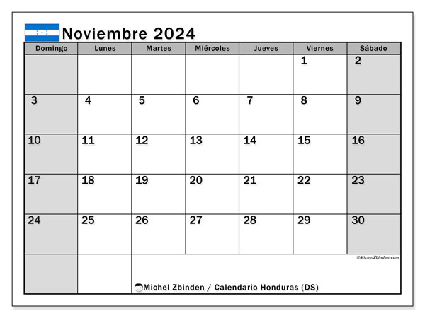 Calendario novembre 2024, Honduras (ES). Piano da stampare gratuito.