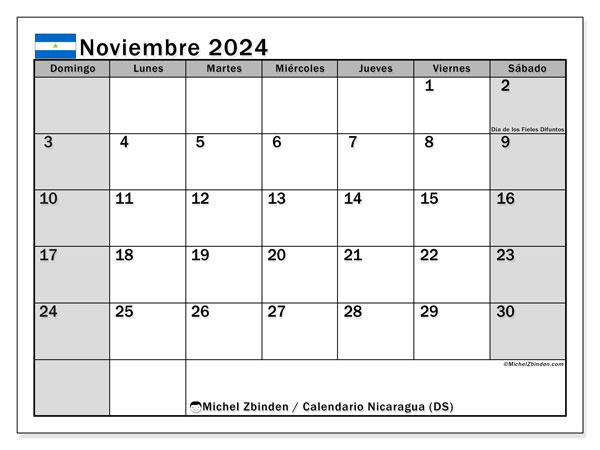 Calendario novembre 2024, Nicaragua (ES). Piano da stampare gratuito.
