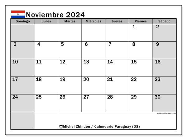 Calendario novembre 2024, Paraguay (ES). Piano da stampare gratuito.