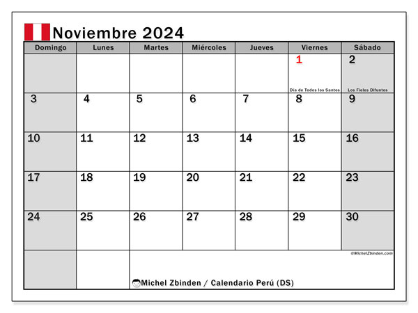 Kalender November 2024, Peru (ES). Kalender zum Ausdrucken kostenlos.