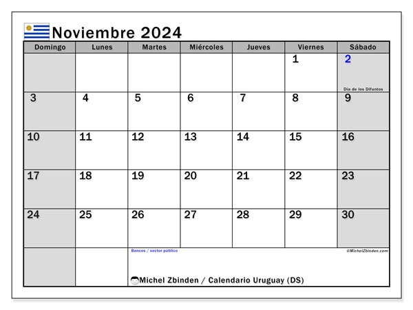 Kalender November 2024, Uruguay (ES). Kalender zum Ausdrucken kostenlos.