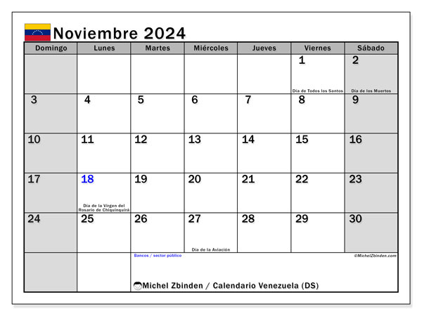 Calendario novembre 2024, Venezuela (ES). Piano da stampare gratuito.