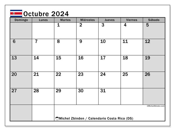 Calendario ottobre 2024, Costa Rica (ES). Programma da stampare gratuito.