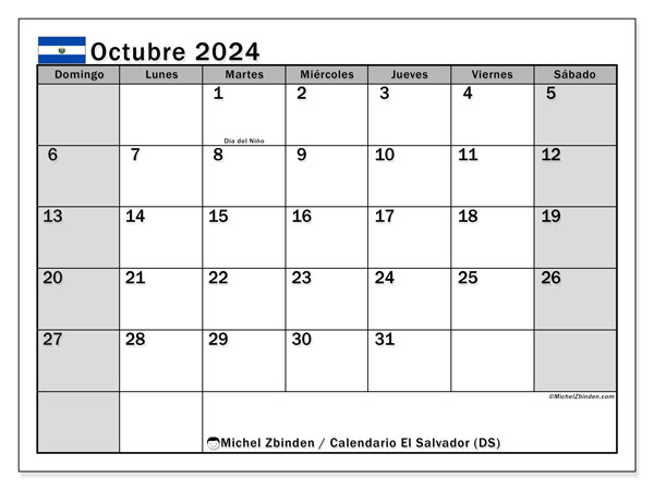 Calendario ottobre 2024, El Salvador (ES). Programma da stampare gratuito.