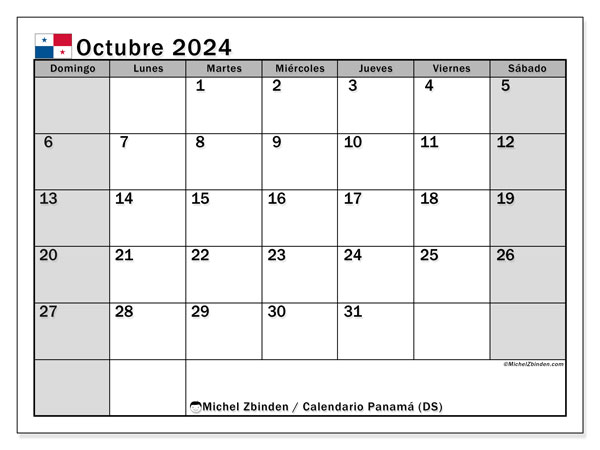 Kalender Oktober 2024, Panama (ES). Plan zum Ausdrucken kostenlos.