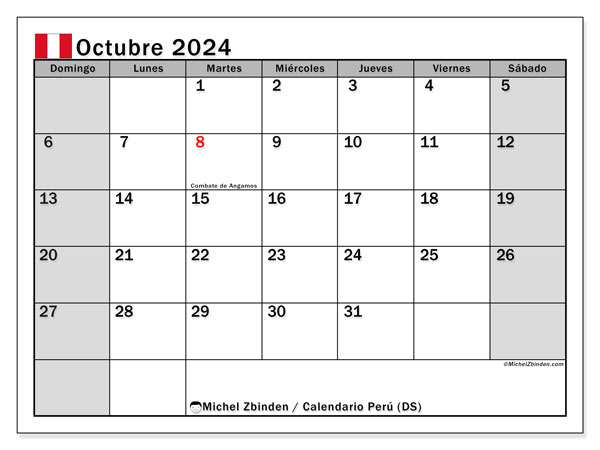 Kalender Oktober 2024, Peru (ES). Plan zum Ausdrucken kostenlos.