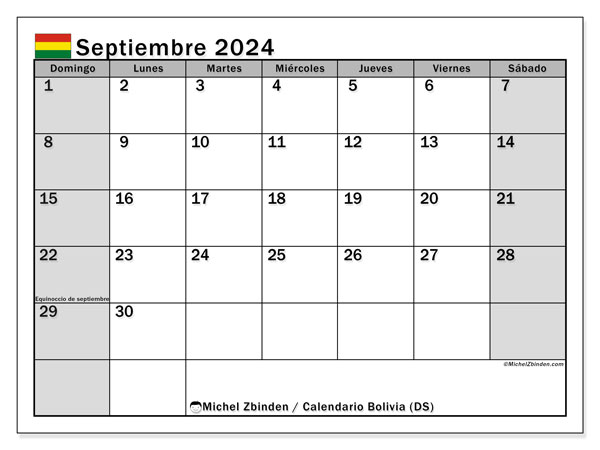Calendario settembre 2024, Bolivia (ES). Programma da stampare gratuito.