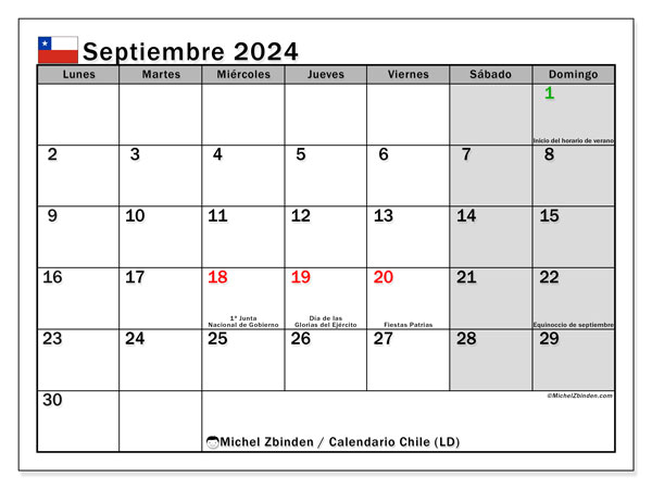 Calendario settembre 2024, Cile (ES). Programma da stampare gratuito.