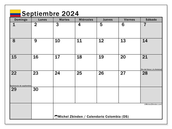 Calendario settembre 2024, Colombia (ES). Programma da stampare gratuito.