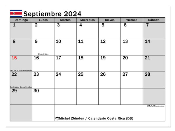 Kalender September 2024, Costa Rica (ES). Plan zum Ausdrucken kostenlos.