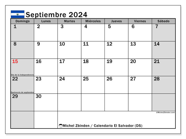 Kalender September 2024, El Salvador (ES). Plan zum Ausdrucken kostenlos.