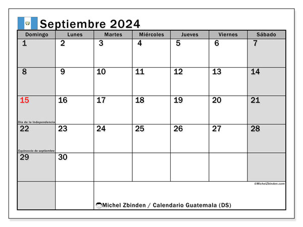 Calendario settembre 2024, Guatemala (ES). Programma da stampare gratuito.