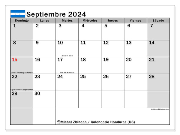 Calendario settembre 2024, Honduras (ES). Programma da stampare gratuito.