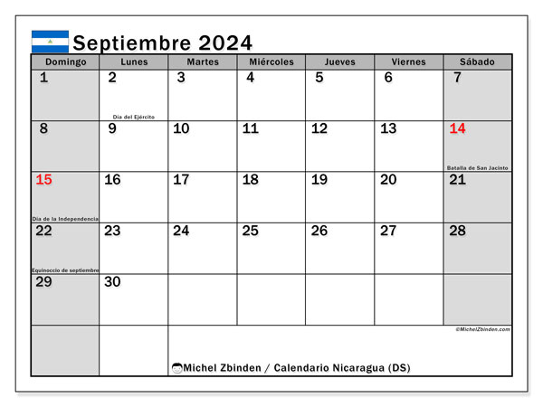 Calendario settembre 2024, Nicaragua (ES). Programma da stampare gratuito.