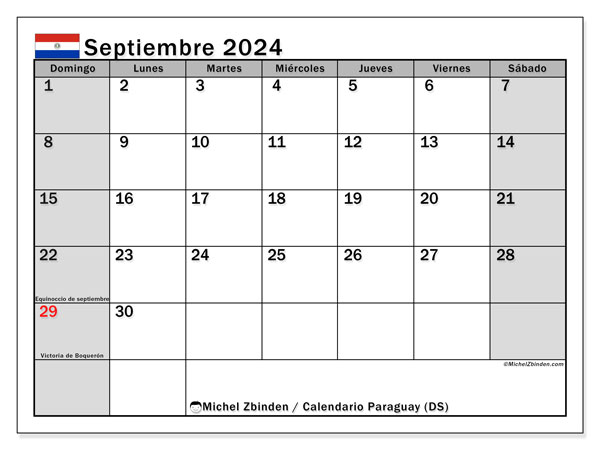 Kalender September 2024, Paraguay (ES). Plan zum Ausdrucken kostenlos.