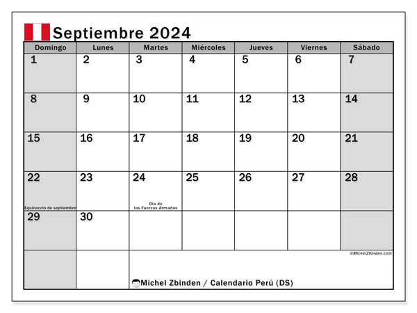 Calendario settembre 2024, Perù (ES). Programma da stampare gratuito.