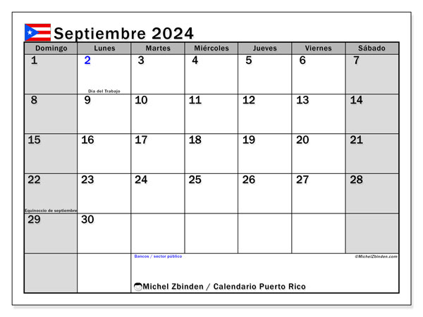 Calendario settembre 2024, Porto Rico (ES). Programma da stampare gratuito.