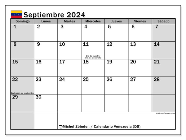 Calendario settembre 2024, Venezuela (ES). Programma da stampare gratuito.
