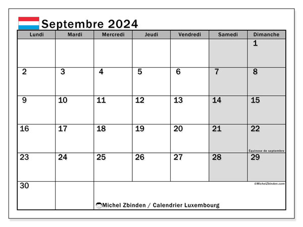 Kalender September 2024, Luxemburg (FR). Plan zum Ausdrucken kostenlos.