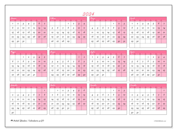 Calendario annuale 2024 “41”. Orario da stampare gratuito.. Da lunedì a domenica