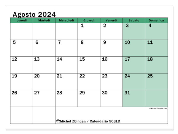 Calendario da stampare, agosto 2024, 503LD