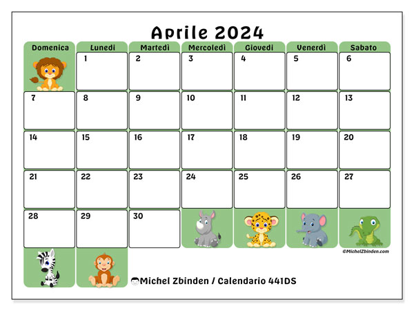 Calendario da stampare, aprile 2024, 441DS