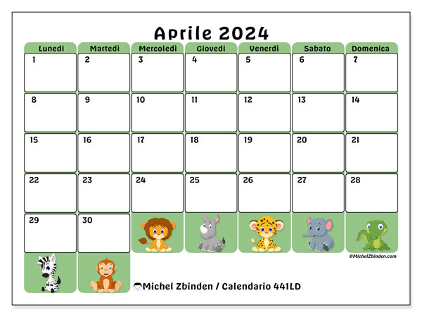 Calendario da stampare, aprile 2024, 441LD