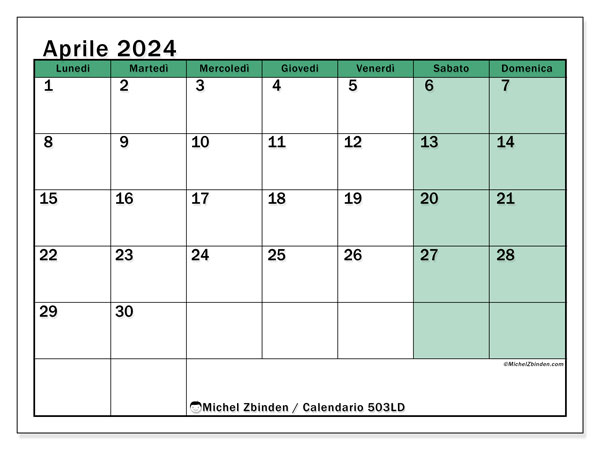 Calendario da stampare, aprile 2024, 503LD