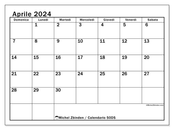 Calendario da stampare, aprile 2024, 50DS