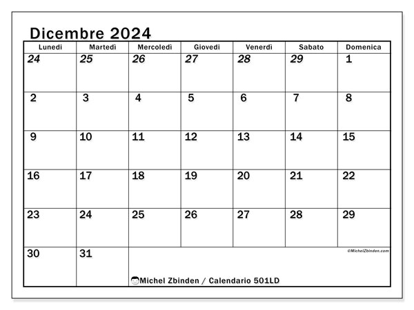 Calendario dicembre 2024, 501LD. Orario da stampare gratuito.