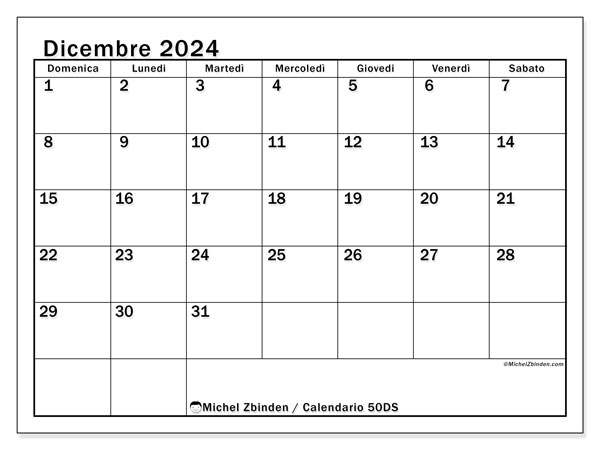 Calendario dicembre 2024, 50DS. Orario da stampare gratuito.