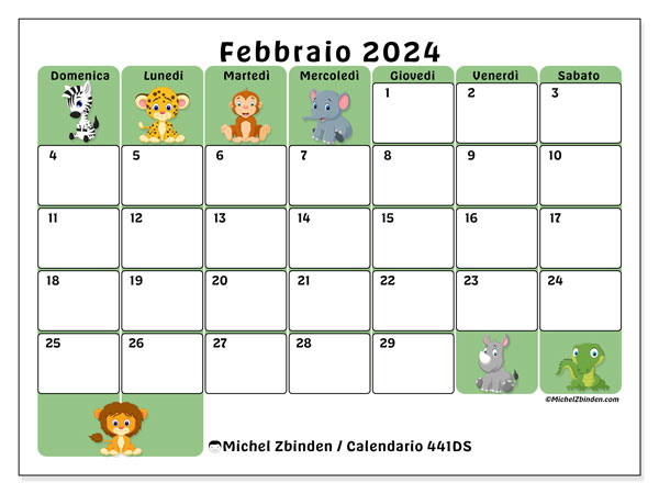 Calendario da stampare, febbraio 2024, 441DS