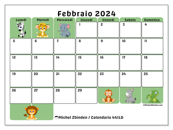 Calendario da stampare, febbraio 2024, 441LD