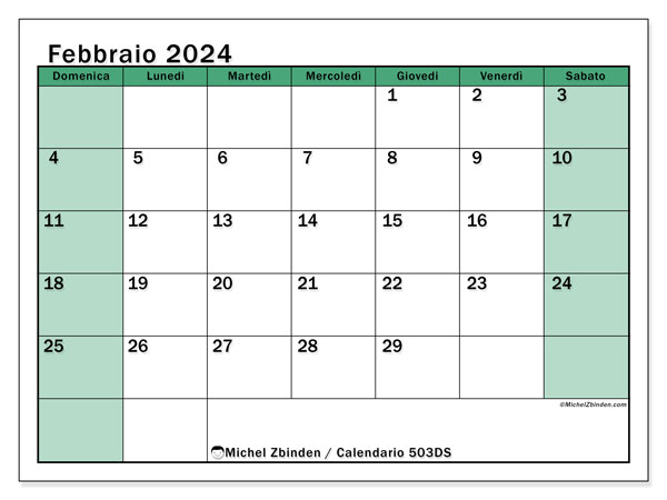 Calendario da stampare, febbraio 2024, 503DS