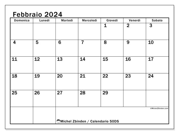Calendario da stampare, febbraio 2024, 50DS