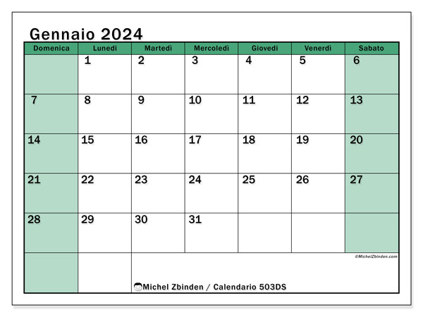Calendario da stampare, gennaio 2024, 503DS