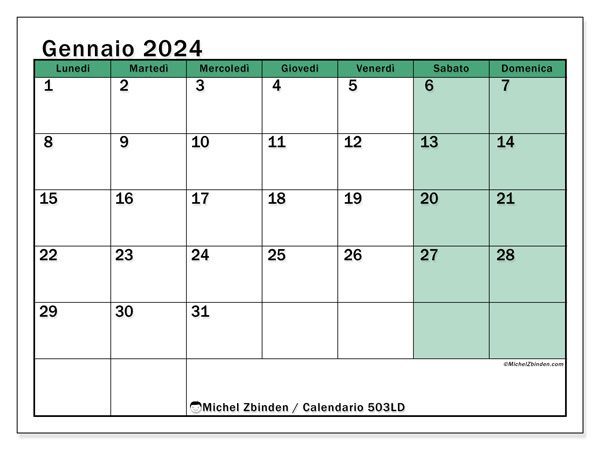 Calendario da stampare, gennaio 2024, 503LD