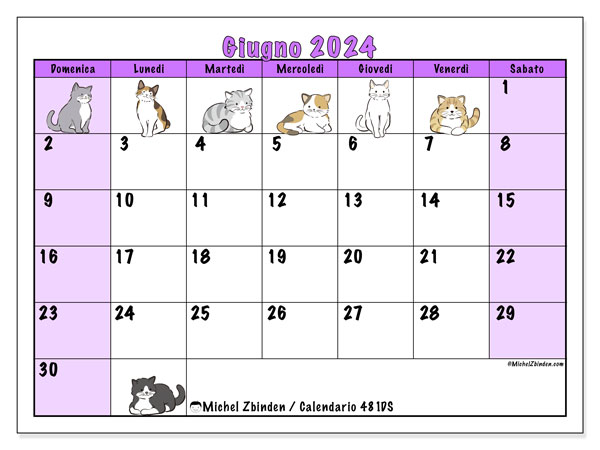 Calendario giugno 2024 “481”. Calendario da stampare gratuito.. Da domenica a sabato