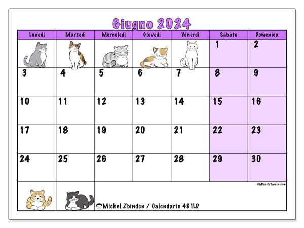 Calendario giugno 2024 “481”. Calendario da stampare gratuito.. Da lunedì a domenica