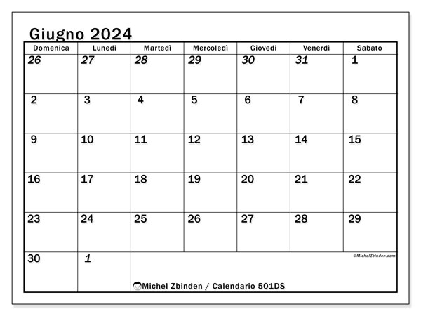 Calendario giugno 2024 “501”. Calendario da stampare gratuito.. Da domenica a sabato
