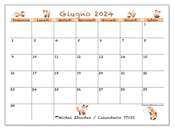 Calendario giugno 2024 “771”. Calendario da stampare gratuito.. Da domenica a sabato