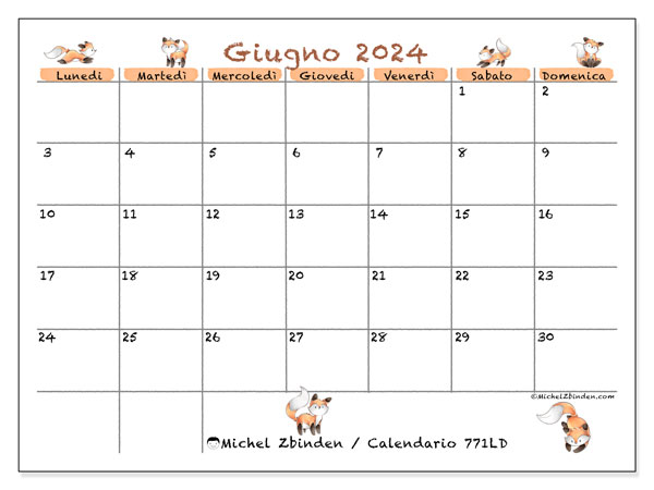 Calendario giugno 2024 “771”. Calendario da stampare gratuito.. Da lunedì a domenica