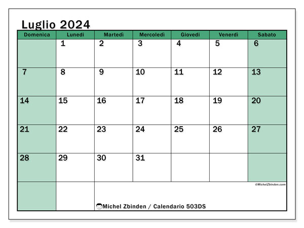 Calendario da stampare, luglio 2024, 503DS