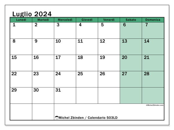 Calendario luglio 2024, 503LD. Calendario da stampare gratuito.