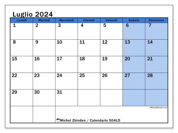 Calendario luglio 2024, 504LD. Calendario da stampare gratuito.