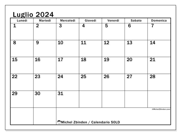 Calendario luglio 2024 “50”. Programma da stampare gratuito.. Da lunedì a domenica