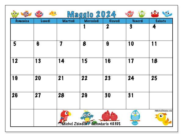 Calendario maggio 2024 “483”. Calendario da stampare gratuito.. Da domenica a sabato