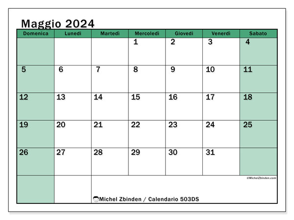 Calendario maggio 2024 “503”. Programma da stampare gratuito.. Da domenica a sabato